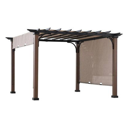 Sunjoy SummerCove 11 ft. x 11 ft. Steel Pergola with Natural Wood Looking Finish and Adjustable Tan Shade - Ethereal Company
