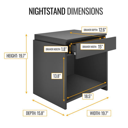 Sydney Single Drawer Nightstand, Black - Ethereal Company