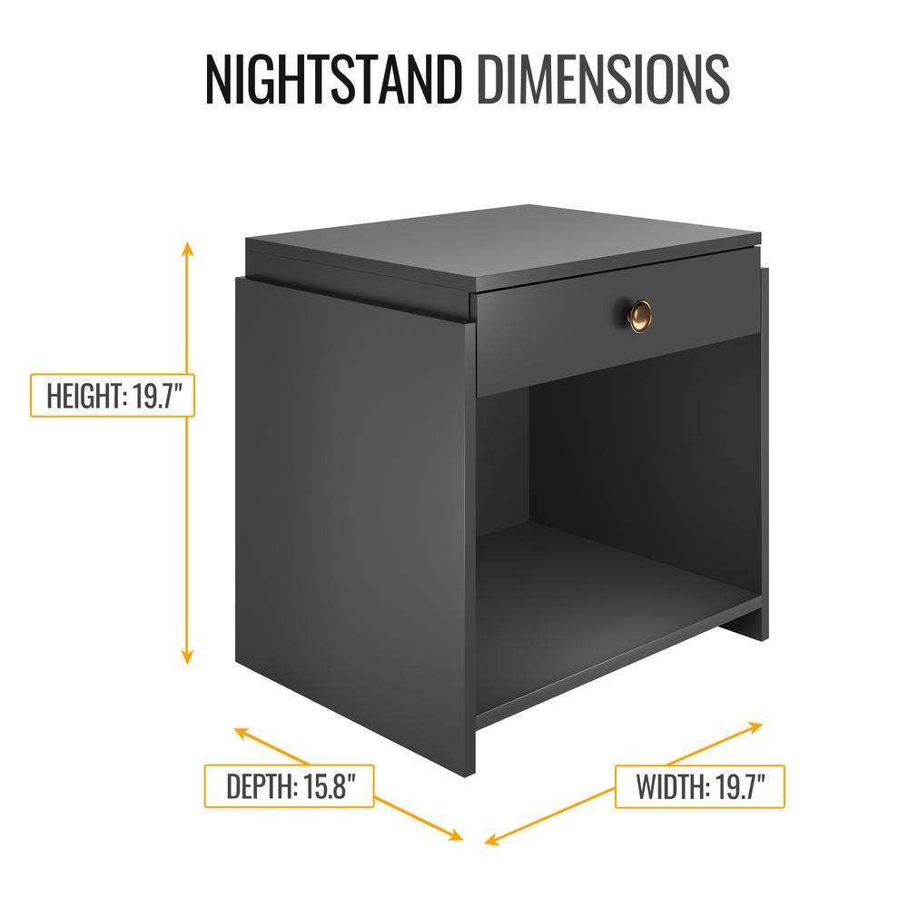 Sydney Single Drawer Nightstand, Black - Ethereal Company