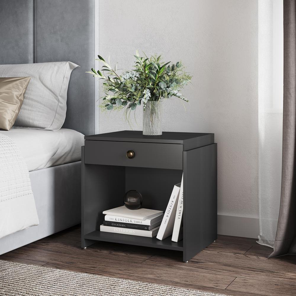 Sydney Single Drawer Nightstand, Black - Ethereal Company