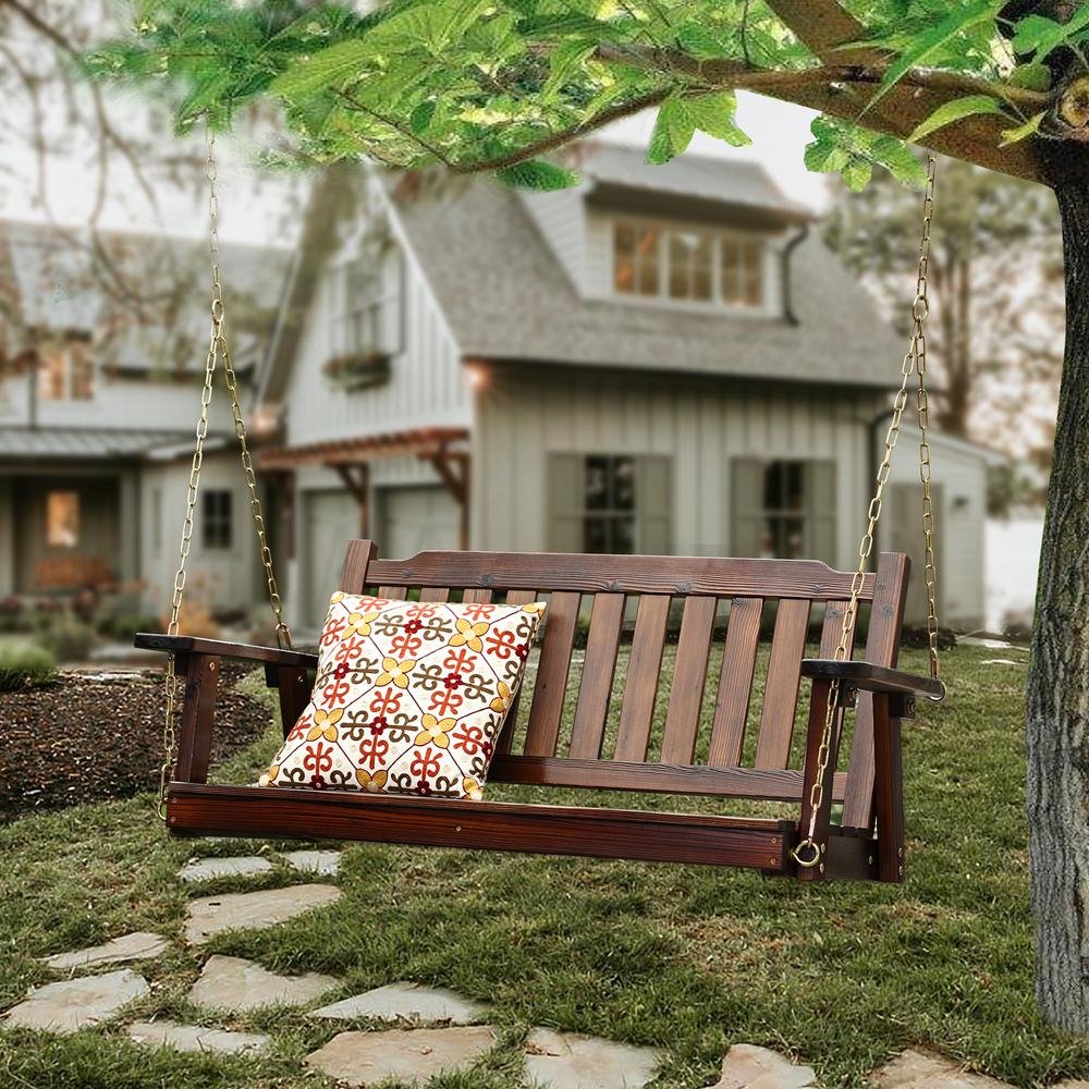 Torch Wood Front Porch Swing with Chains - Ethereal Company