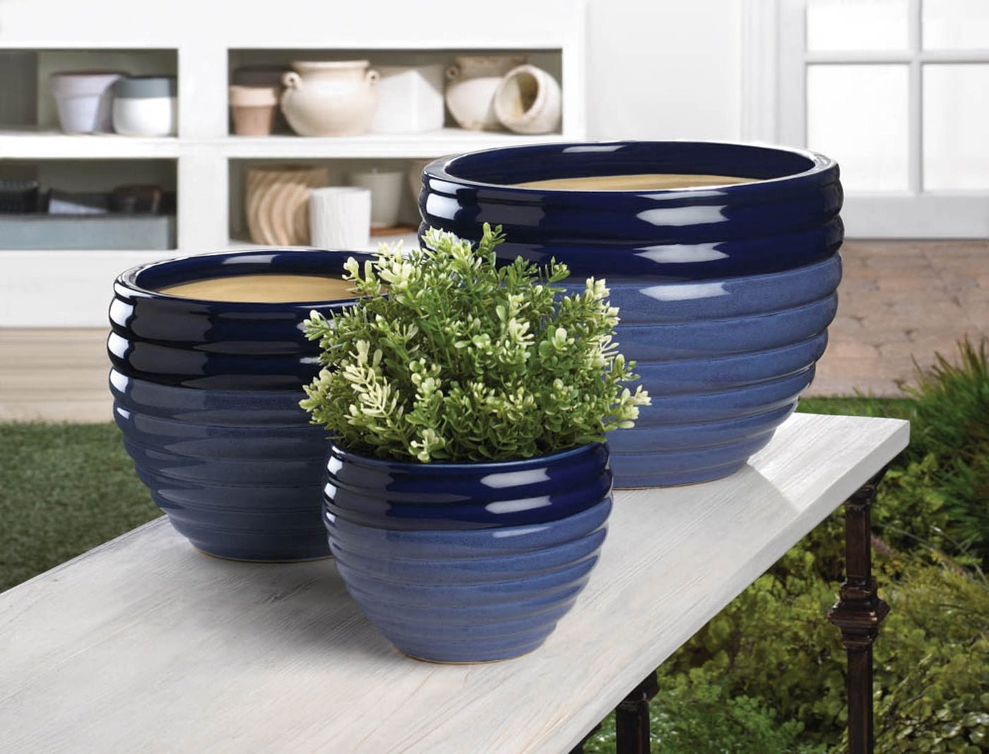 Two-Tone Blue Ceramic Planter Set - Ethereal Company