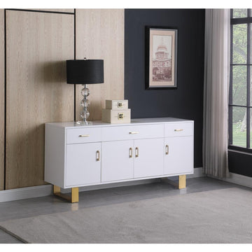 Tyrion White Lacquer Sideboard with Gold Accents - Ethereal Company