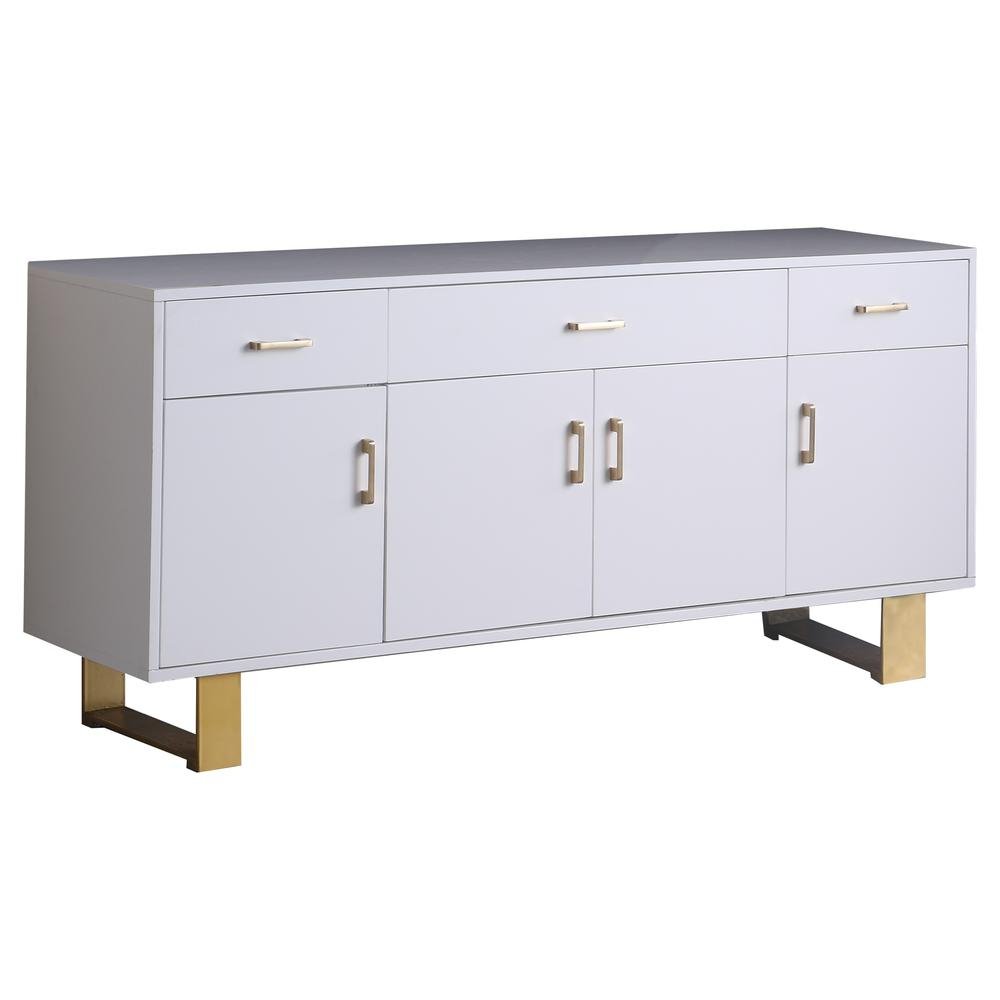 Tyrion White Lacquer Sideboard with Gold Accents - Ethereal Company