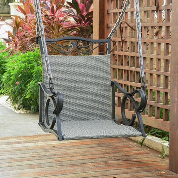 Valencia Resin Wicker/ Steel Hanging Chair Swing, Grey - Ethereal Company