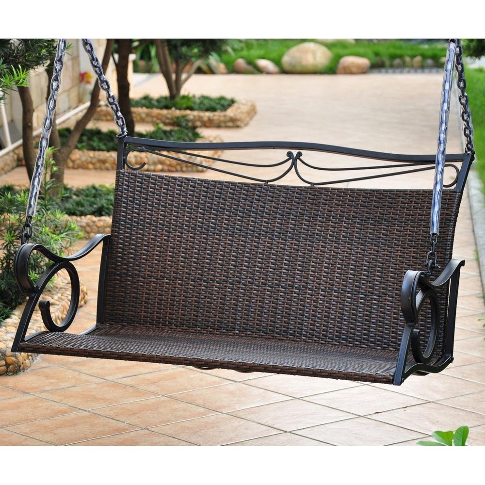 Valencia Resin Wicker/Steel Loveseat Swing - Chocolate - Ethereal Company