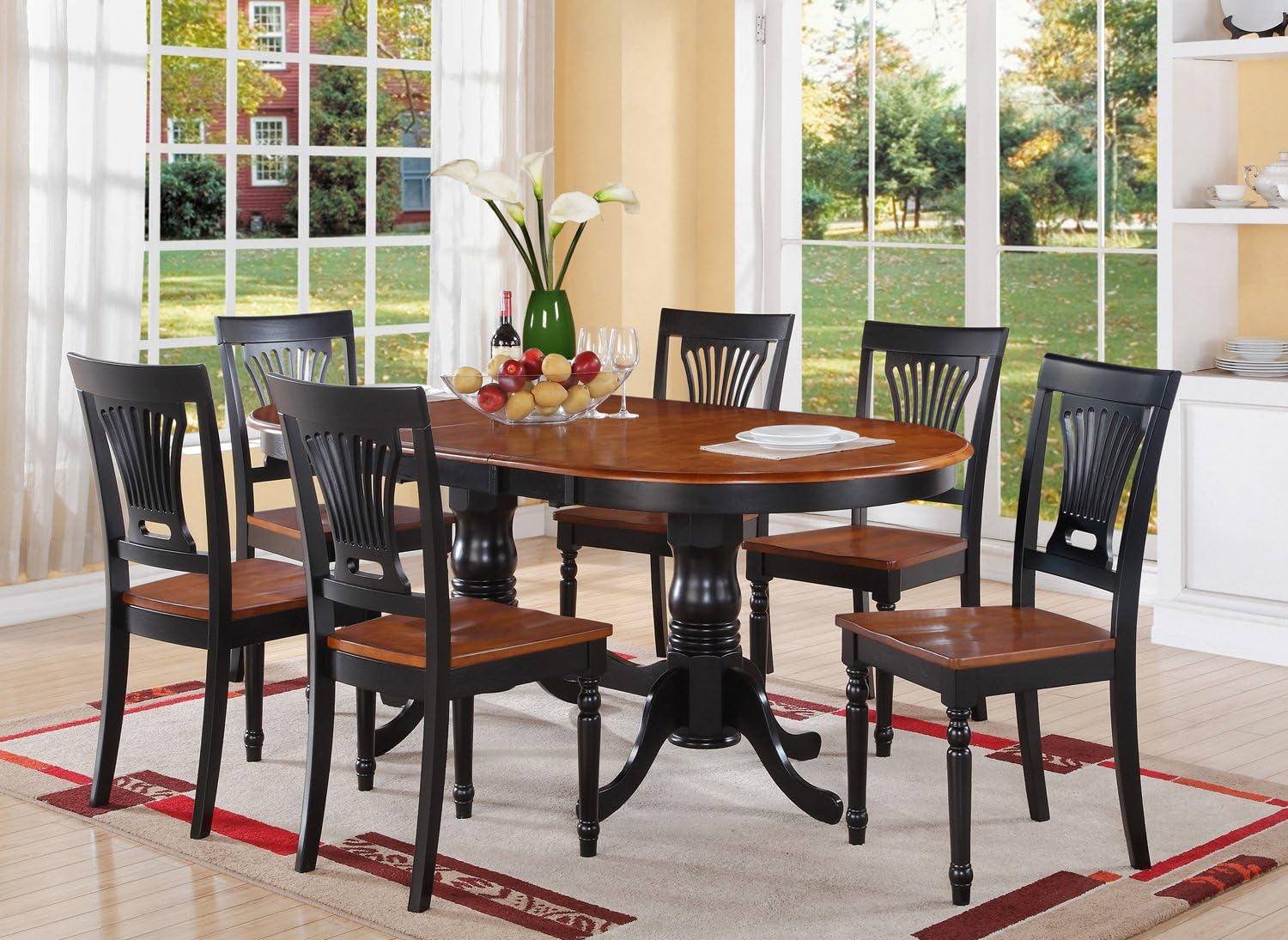 Vanderbilt Double Pedistal Dining Table/ 6 Dining Chairs / Black &amp; Cherry - Ethereal Company