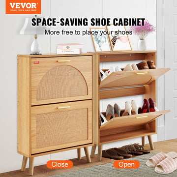 VEVOR Shoe Cabinet with 2 Flip Drawers, Shoe Storage Cabinet for Entryway, Free Standing Shoe Storage Organizer with Rattan Doors for Heels, Boots, Slippers in Hallway, Living Room - Ethereal Company