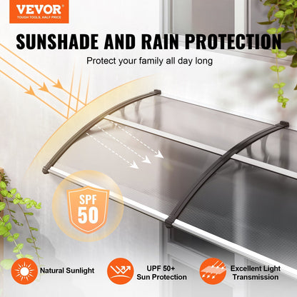 VEVOR Window Door Awning Canopy, 38&quot; x 117&quot; Door Canopy Exterior, UF50+ PC Sunshade Sheet Awnings, Outdoor Patio Awning Sun Shade, Transparent, Waterproof, for Sun Shutter, UV, Rain, Snow Protection - Ethereal Company