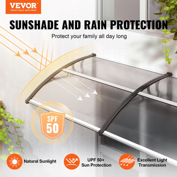 VEVOR Window Door Awning Canopy 40&quot; x 80&quot;, UPF 50+ Polycarbonate Entry Door Outdoor Window Awning Exterior, Front Door Overhang Awning for Sun Shutter, UV, Rain, Snow Protection, Hollow Sheet - Ethereal Company