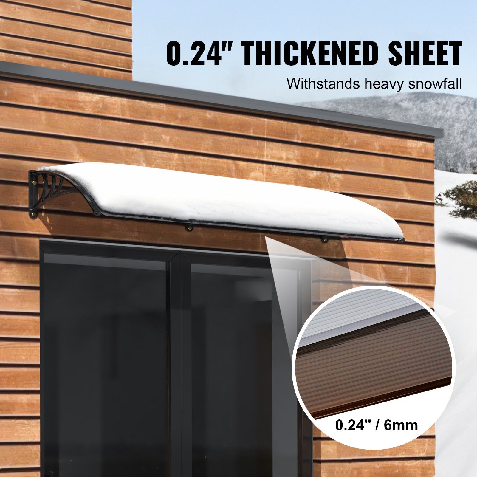 VEVOR Window Door Awning Canopy 80&quot; x 40&quot;, UPF 50+ Polycarbonate Entry Door Outdoor Window Awning Exterior, Front Door Overhang Awning for Sun Shutter, UV, Rain, Snow Protection, Hollow Sheet - Ethereal Company