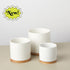 White Cylinder Pots with Wood Saucers - Set of 3 - Ethereal Company