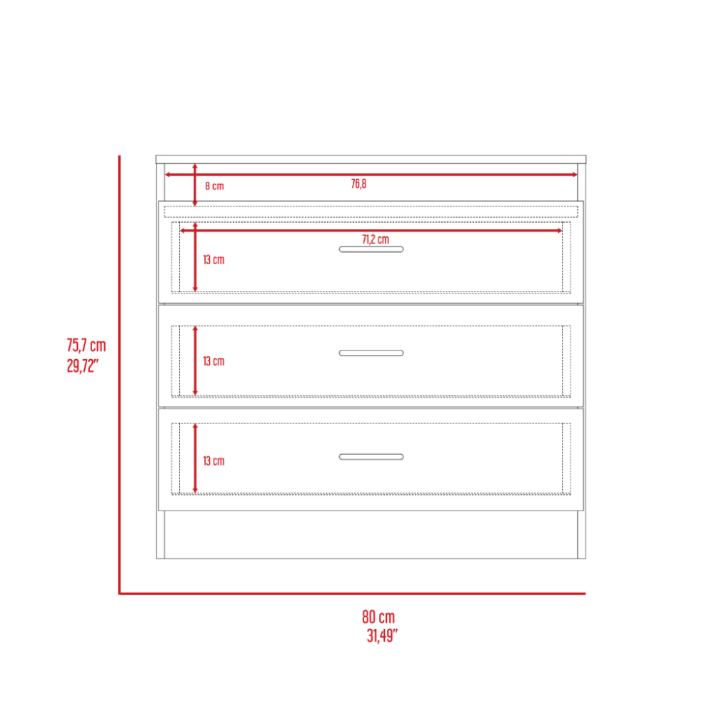 Zurich Three Drawers Dresser, Metal Handle - Ethereal Company